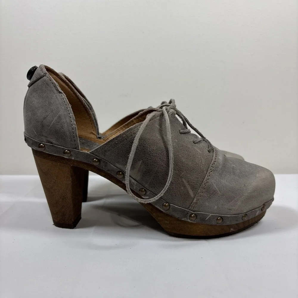 Sanita Womens Theodora Gray Leather Lace Up Studded Distressed Shoes Sz 39 Retro